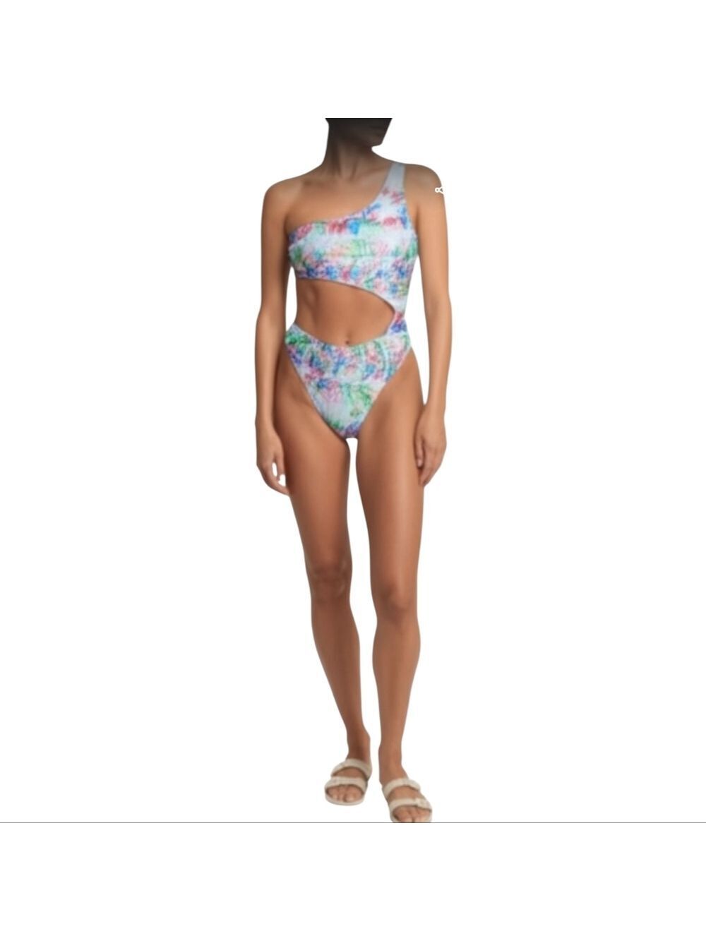 Bohemian Australia Swimwear Delicate Floral One Shoulder Cut out Swimsuit Size M